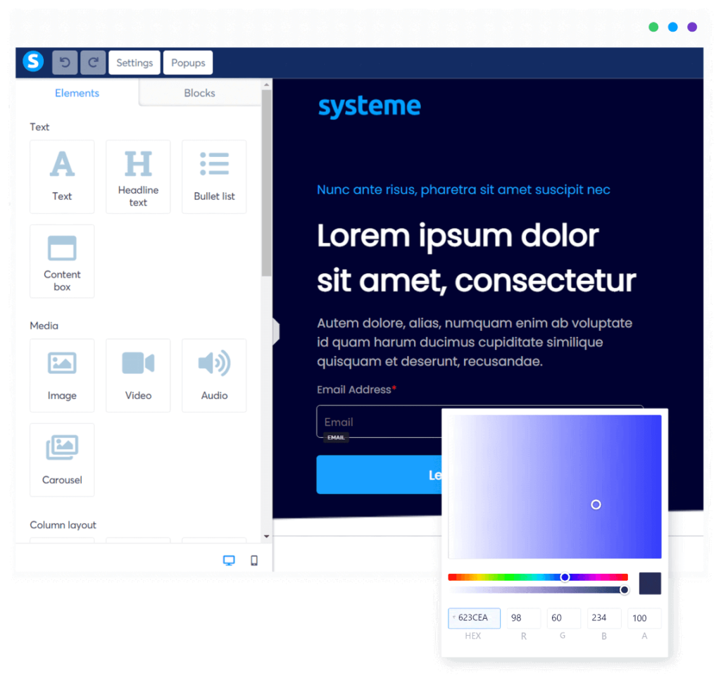 Build Landing Page and Website | Image Source systeme.io